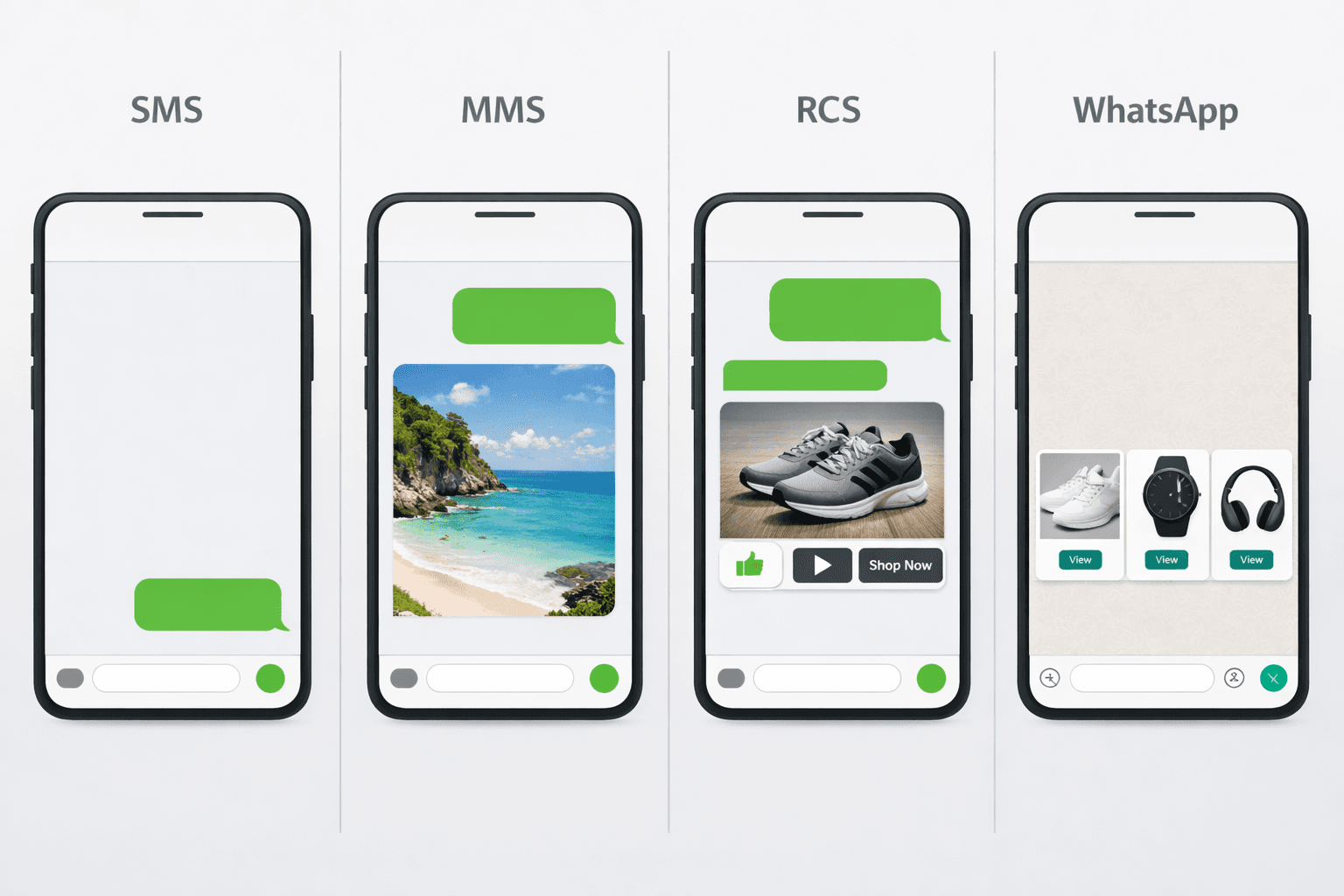 SMS vs MMS vs RCS vs WhatsApp: The Complete Messaging Comparison for 2026