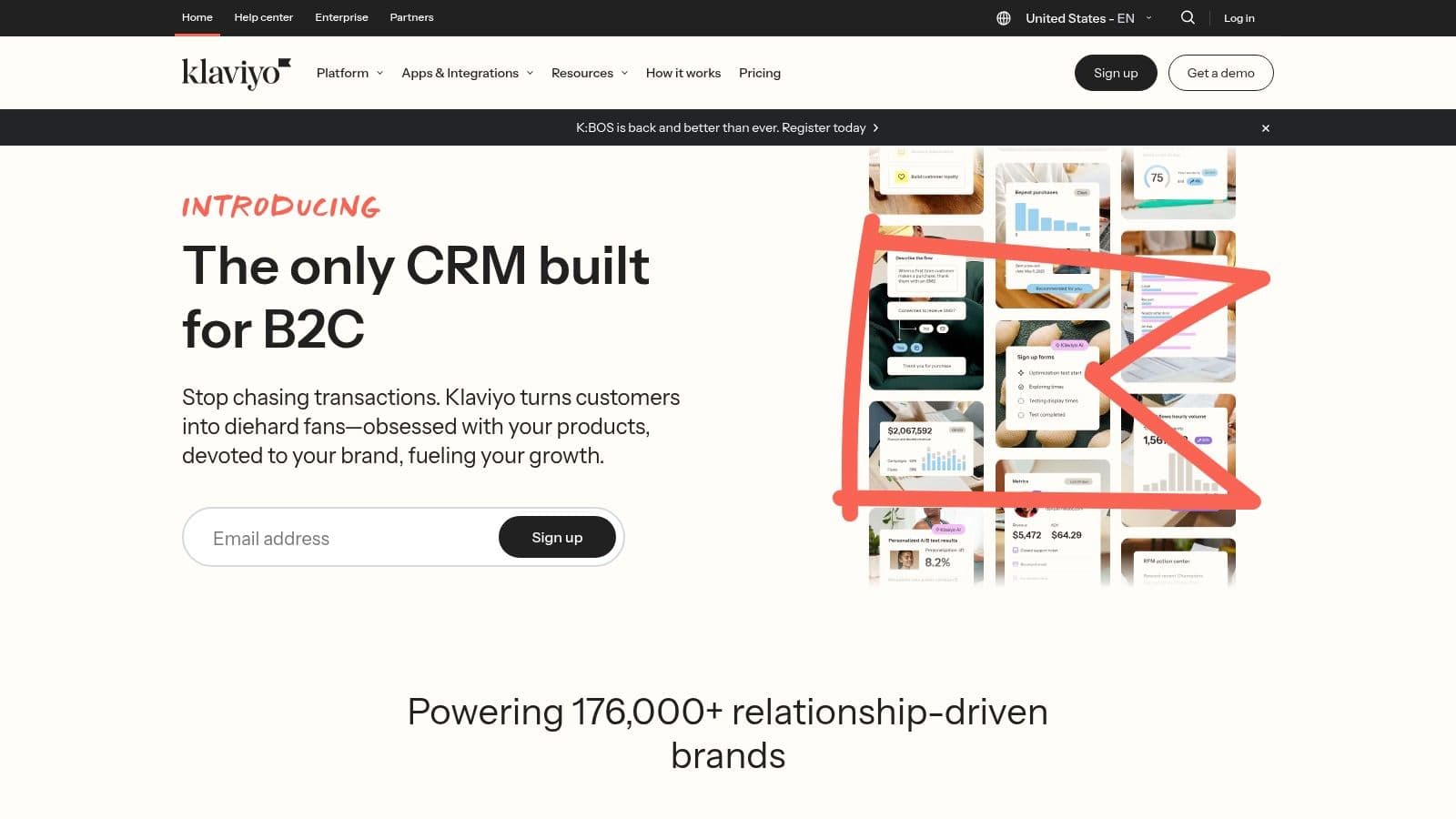 Klaviyo's abandoned cart flow builder showcasing email sequence and timing options.