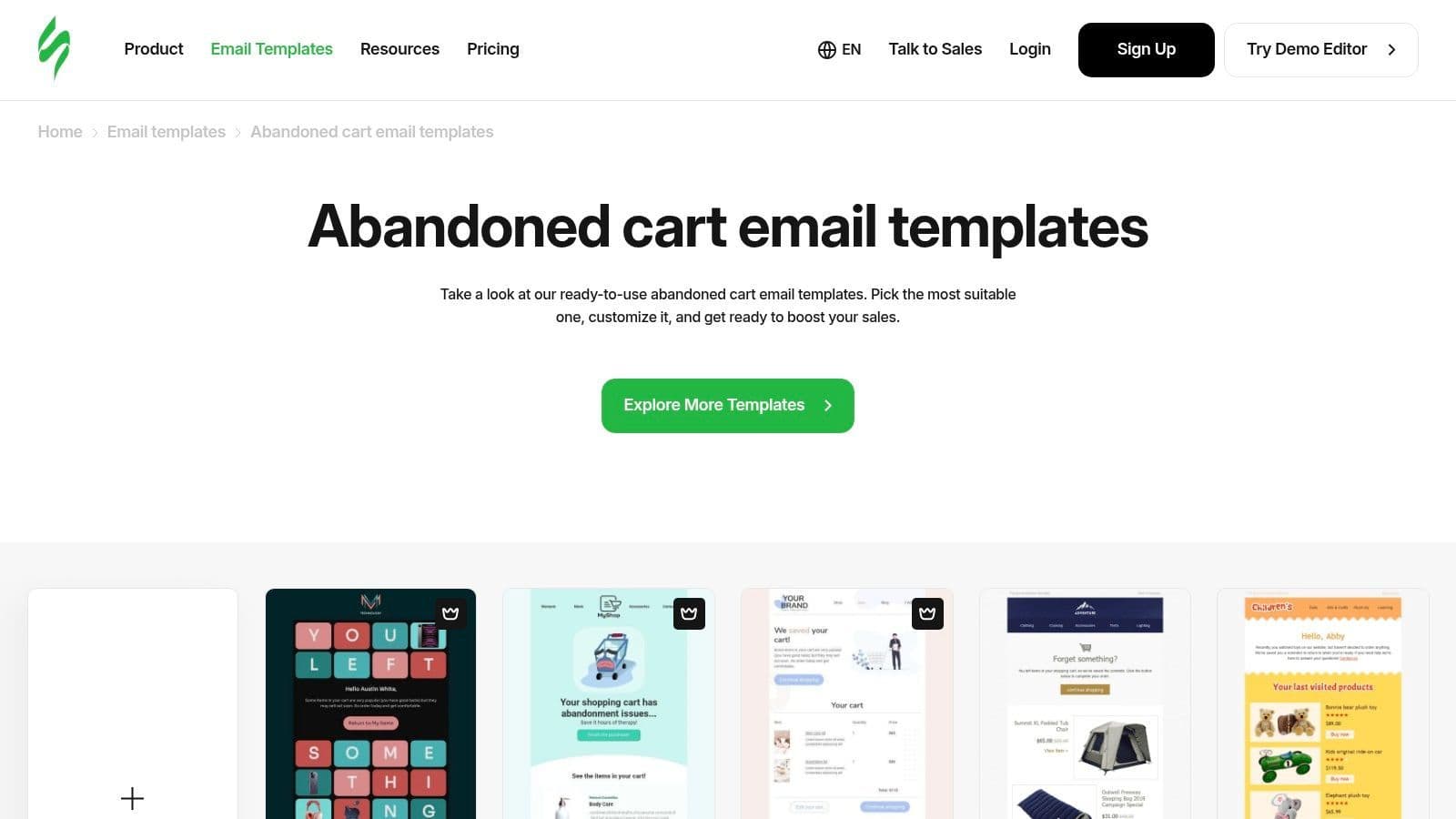 Stripo's email template builder showcasing its drag-and-drop interface and template options.